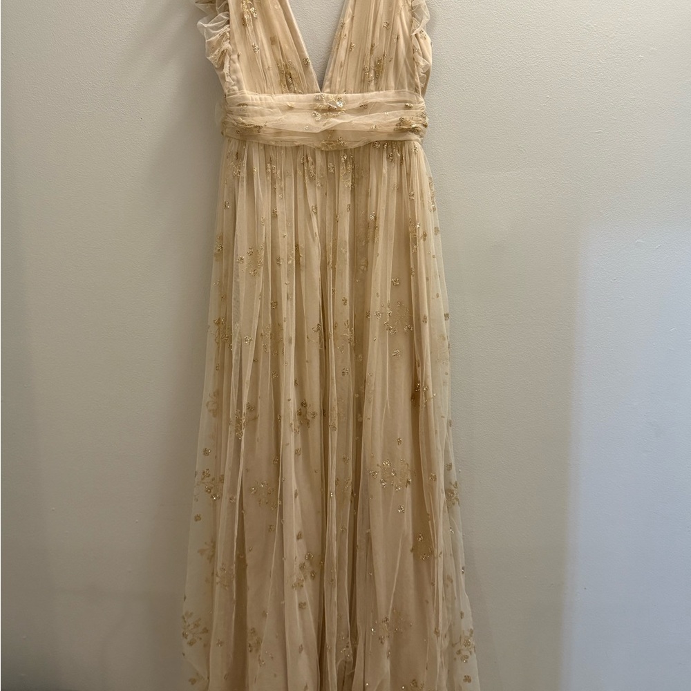 Soieblu Cream and Gold Maxi Dress Size Medium